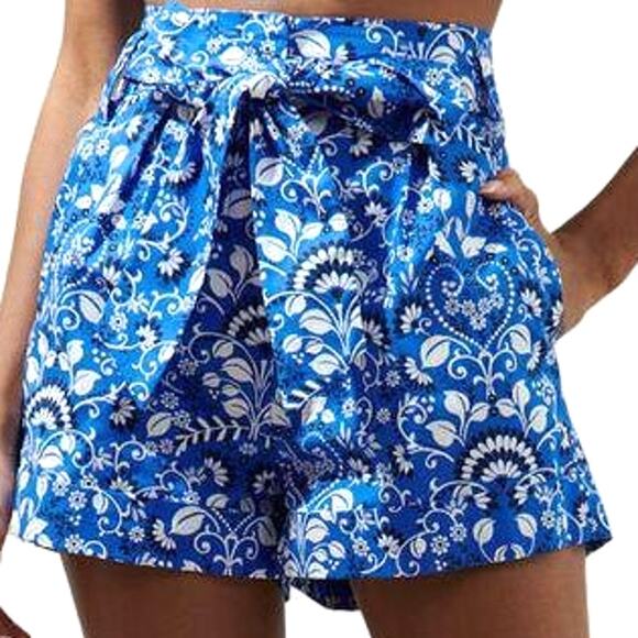 Sugarlips Lulu Jacobean Zaferia Bermuda Shorts Large L NEW Blue White Paperbag - Picture 1 of 7